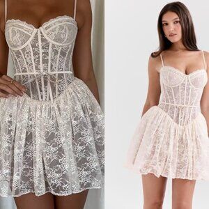 HOUSE OF CB 'Louisa' Vintage Cream Lace Mini Dress NWOT
